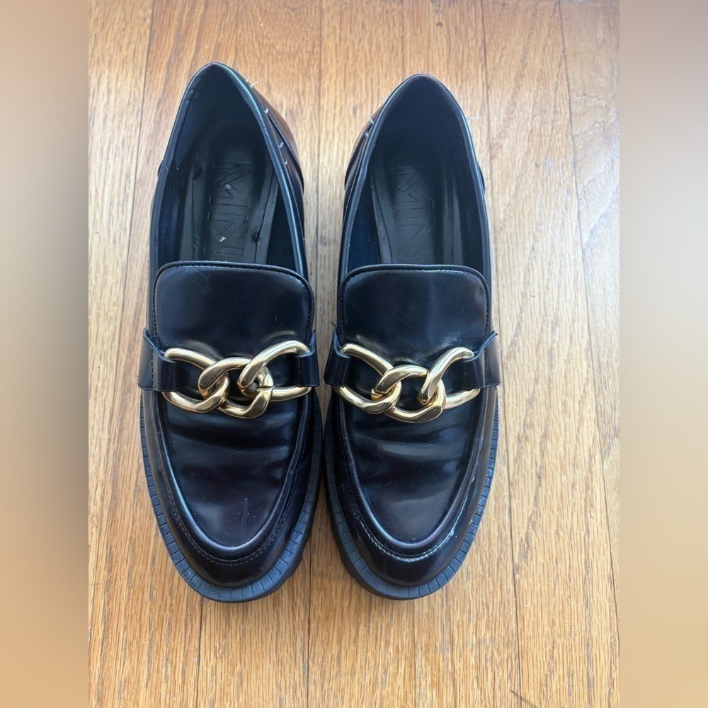Zara Chunky Platform Penny Loafers Gold Chain Lu Sole EU 37 US 6.5